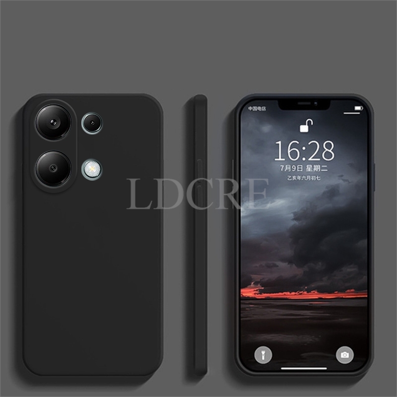 Para Xiaomi Redmi Note 13 Pro funda de silicona líquida Redmi Note 13 Pro funda protectora de TPU para teléfono Redmi Note 13 Pro cubierta: Tela de algodón / Negro