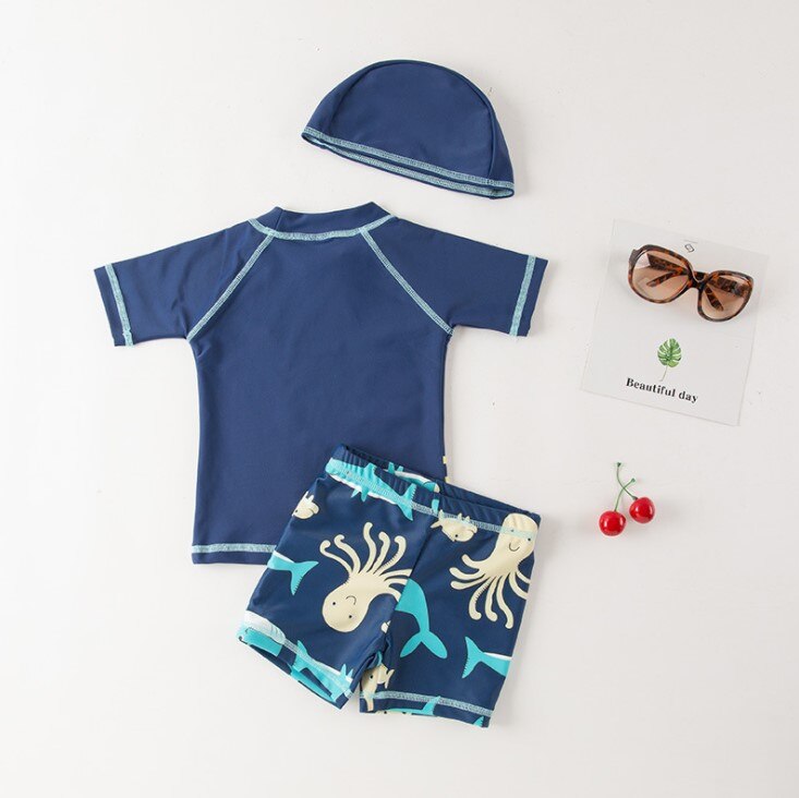 Roupa de banho fashion bebê menino polvo com boné/roupa de banho primavera quente 3228