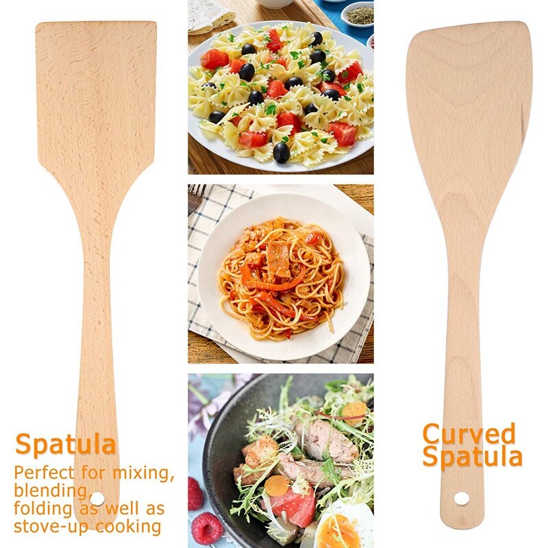 Healthy Cooking Utensils Set,Wooden Kitchen Spatula,Natural Uncoated,and Unglued Cooking Tools,Durable and Safe perfect