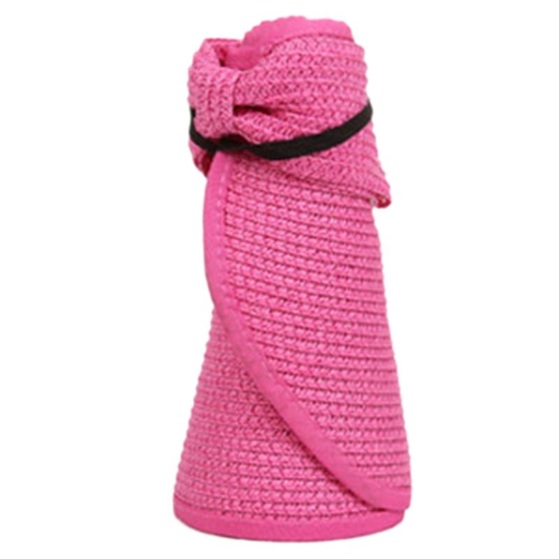 Dames zomer opvouwbare open stro zonnehoed strik achterkant verstelbaar ademend uv-bescherming brede rand strand zonneklep pet 8 kleuren: Rozenrood