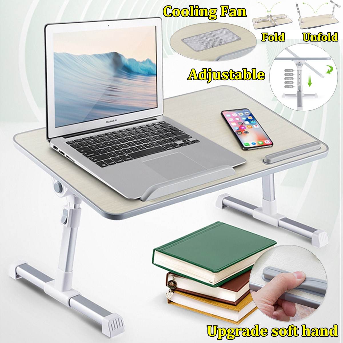 Foldable Adjustable Laptop Desk With Cooling Fan Notebook Laptop Stand Bed Tabletop Desks Home Study Table Computer Desk 53x30cm