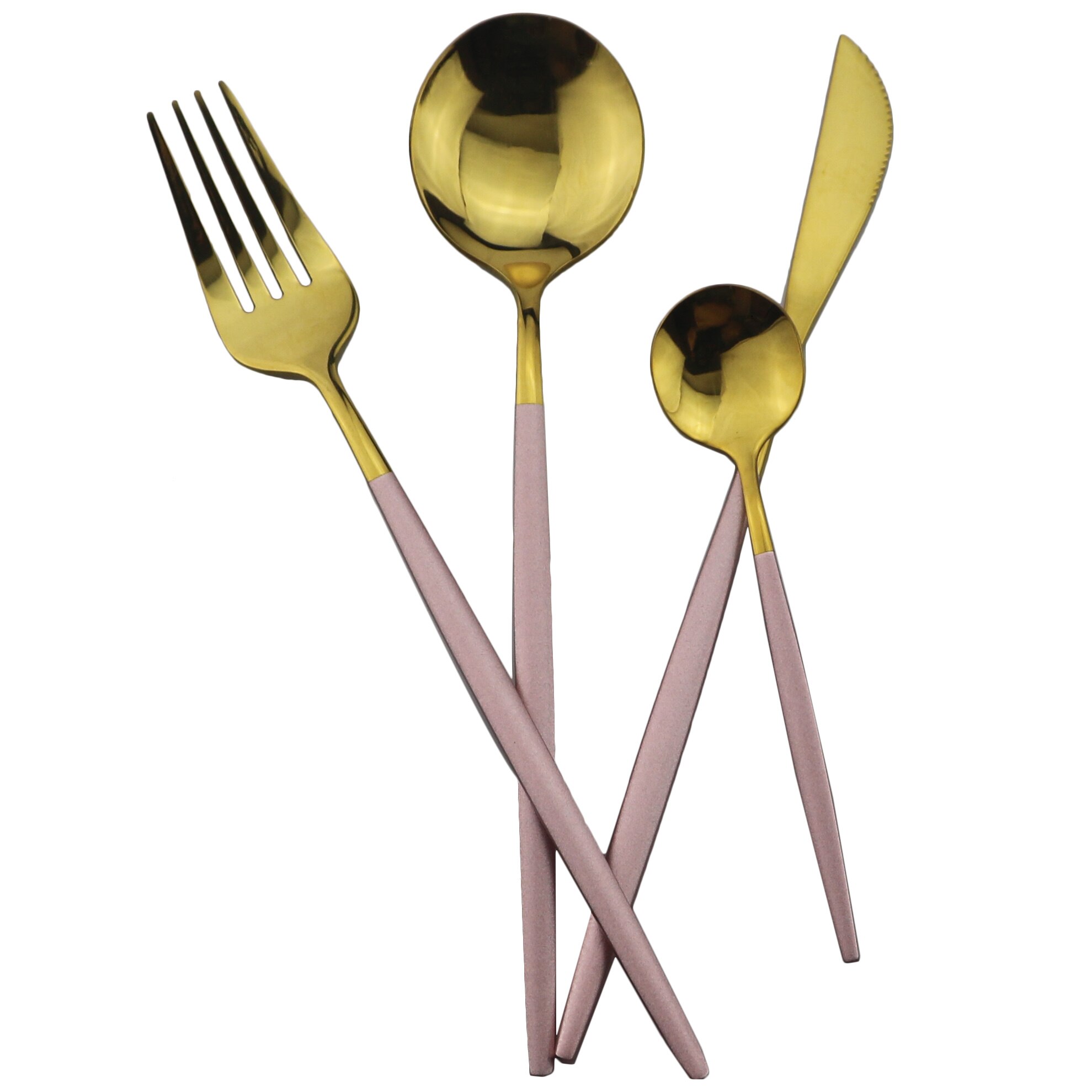 Service de vaisselle rose en acier inoxydable, 16 pièces, couverts dorés, service de table, couteau, fourchette, cuillère, argenterie