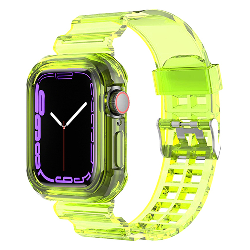 Clear Band+Case For Apple Watch 45mm 44mm 42mm 41mm 38mm 40mm Transparent Band For IWatch Series 9 8 7 6 SE 5 4 3 Silicone Strap: black / 11mm