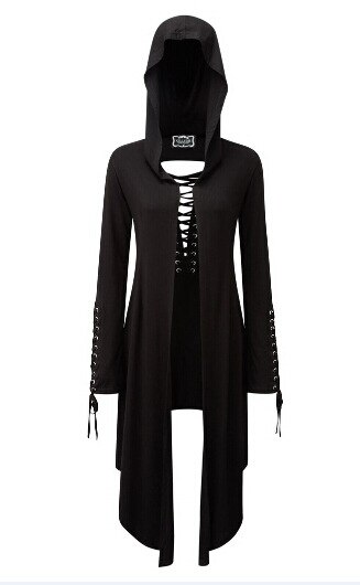 Punk Style Cool Women Long Sleeve Hooded Lace Up Cardigans Wind Jacket Medieval Renaissance Coslay Clothing Festival