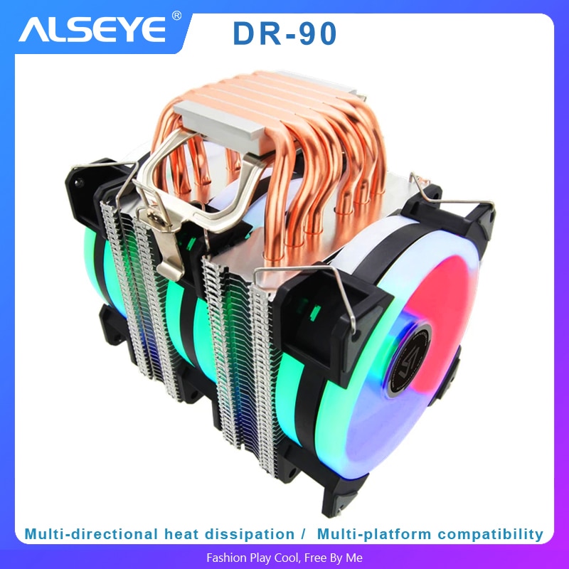 ALSEYE ST-90 CPU Refroidisseur 6 caloducs avec RGB Ventilateur 4pin PWM 90mm CPU Ventilateur pour Ordinateur LGA775/ 115x/1366 AM2/AM3/AM4