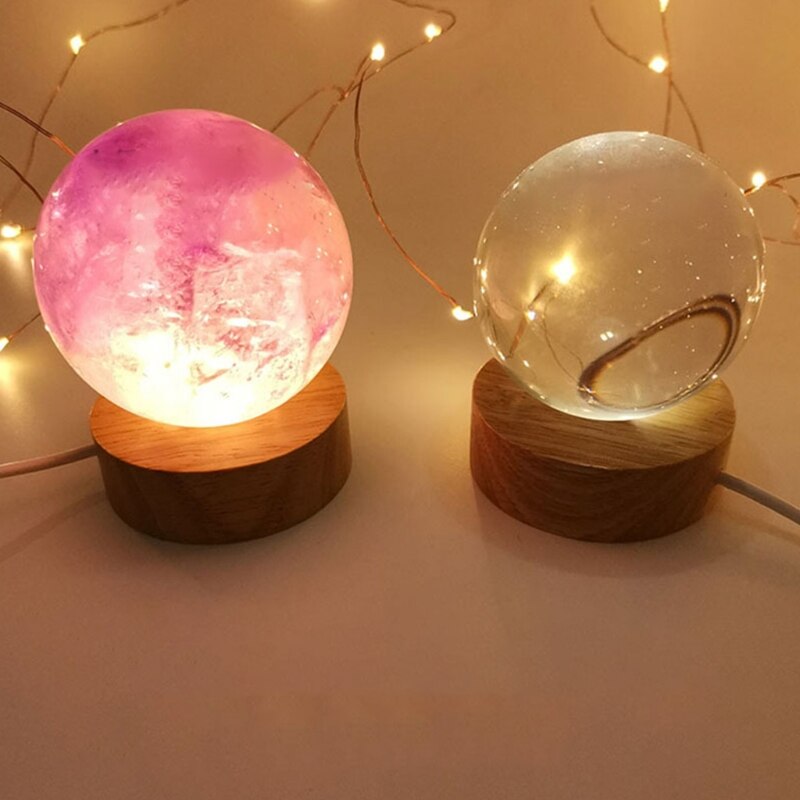 Pyöreä puinen 3d yövalojalusta pidike led-näyttöteline kristalleille lasipallo valaistus valaistustarvike käsityö