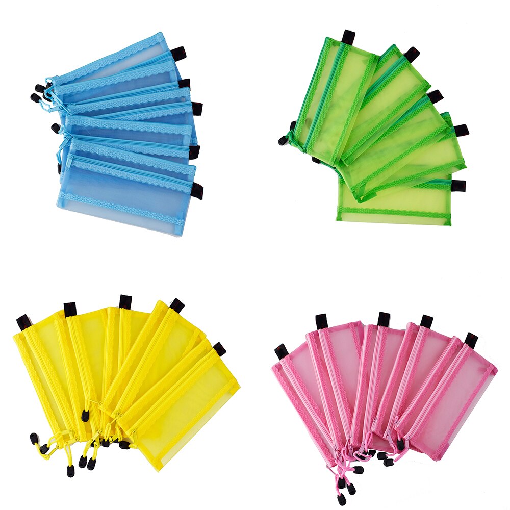 A6 Double Zipper Mesh Pouch Pencil Pen Document Bag Storage Pouch Travel Stationery Holder Office Supplies Travel Accessories