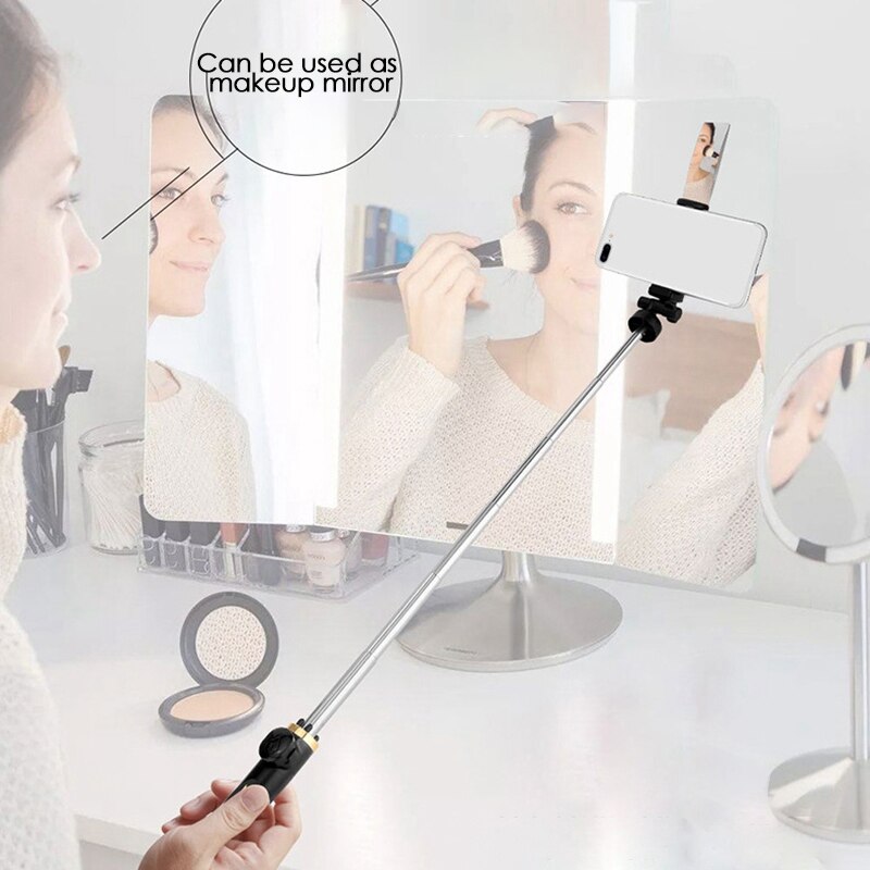 Selfie-stick-stativ mit abnehmbarem schminkspiegel, kabelloser fernbedienung, stabilisiertem, einziehbarem stativ