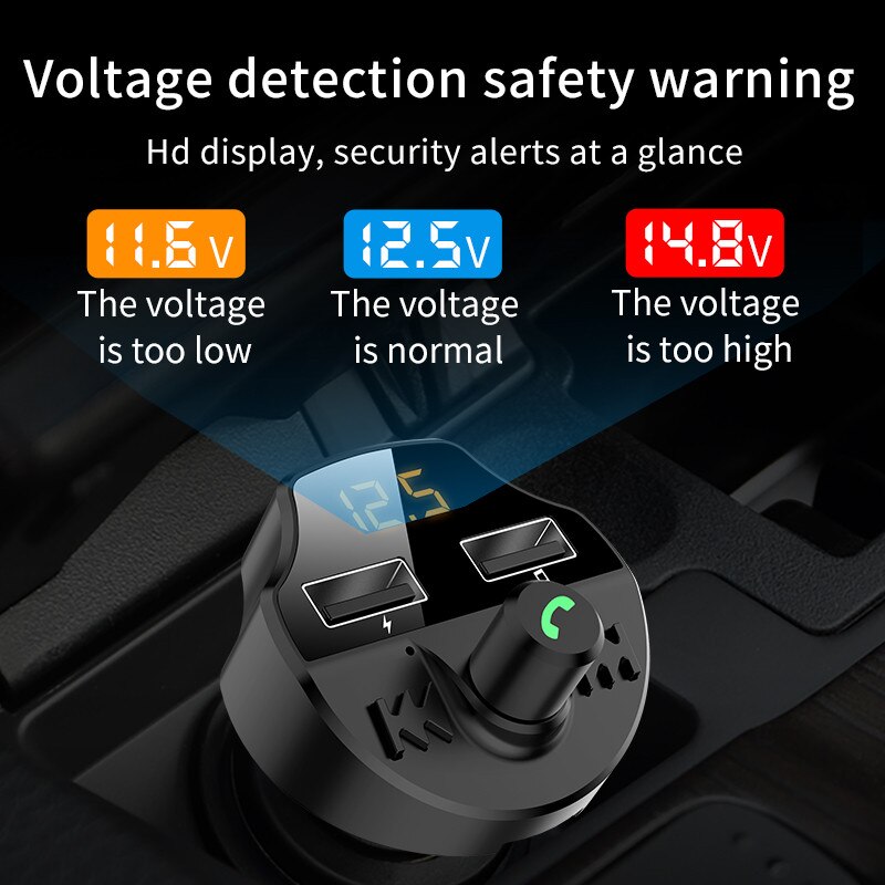 5.0 Bluetooth Adapter 2 Port USB Car Charger Lighter Slot Phone Charging FM Transmitter Car MP3 Player Bluetooth Receiver