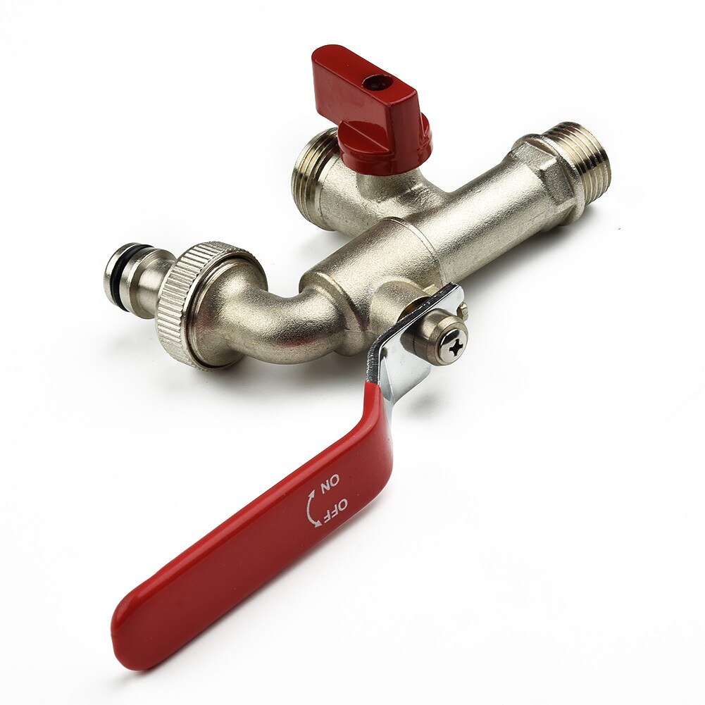 1x Brass Tap Valve Faucet Double Outlet Garden Outdoor Tap Valve Faucet 1/2inch BSP For Hozelock Tool Part