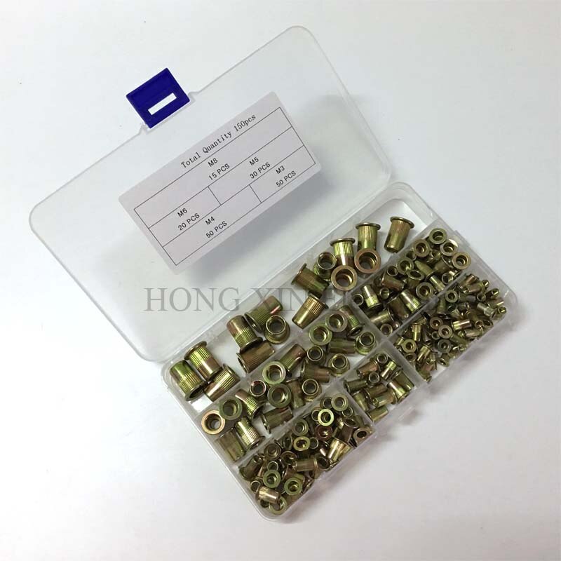 Rivet Nut Carbon Steel Galvanized M3 M4 M5 M6 M8 Flat Head Threaded Rivet Nut Sert Cap Assortment Kits 165pcs/set