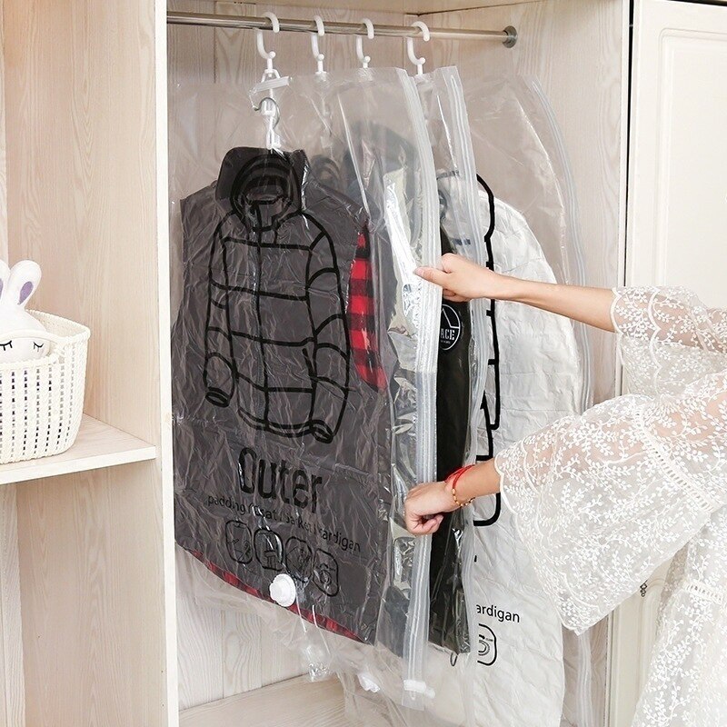 Vêtements housse anti-poussière organisateur suspendu sac sous vide costume manteau sac de rangement avec cintre gain de place garde-robe suspendus organisateur