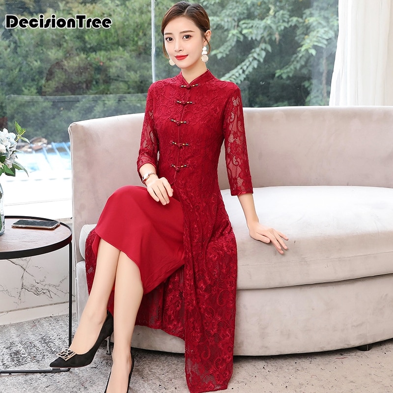 cheongsam Vestido Mujer encaje cheongsam novedad qipao chino vestido qipao vestidos