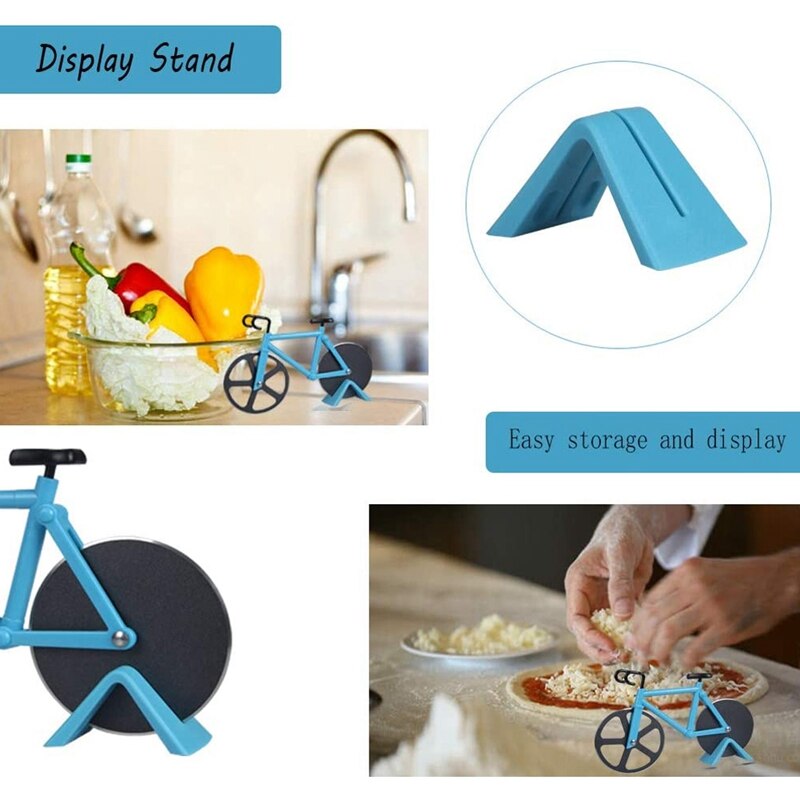 Bicycle Pizza Cutter, Bike Pizza Slicer Dual Cutting Wheels Bike Pizza Cutter Wheel with a Stand