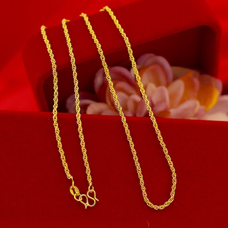 24K Gold-Filled Necklaces For Women 1-2mm Link Chain Necklace Fit Pendant Collier Femme Choker African Gold Jewelry: twist chain