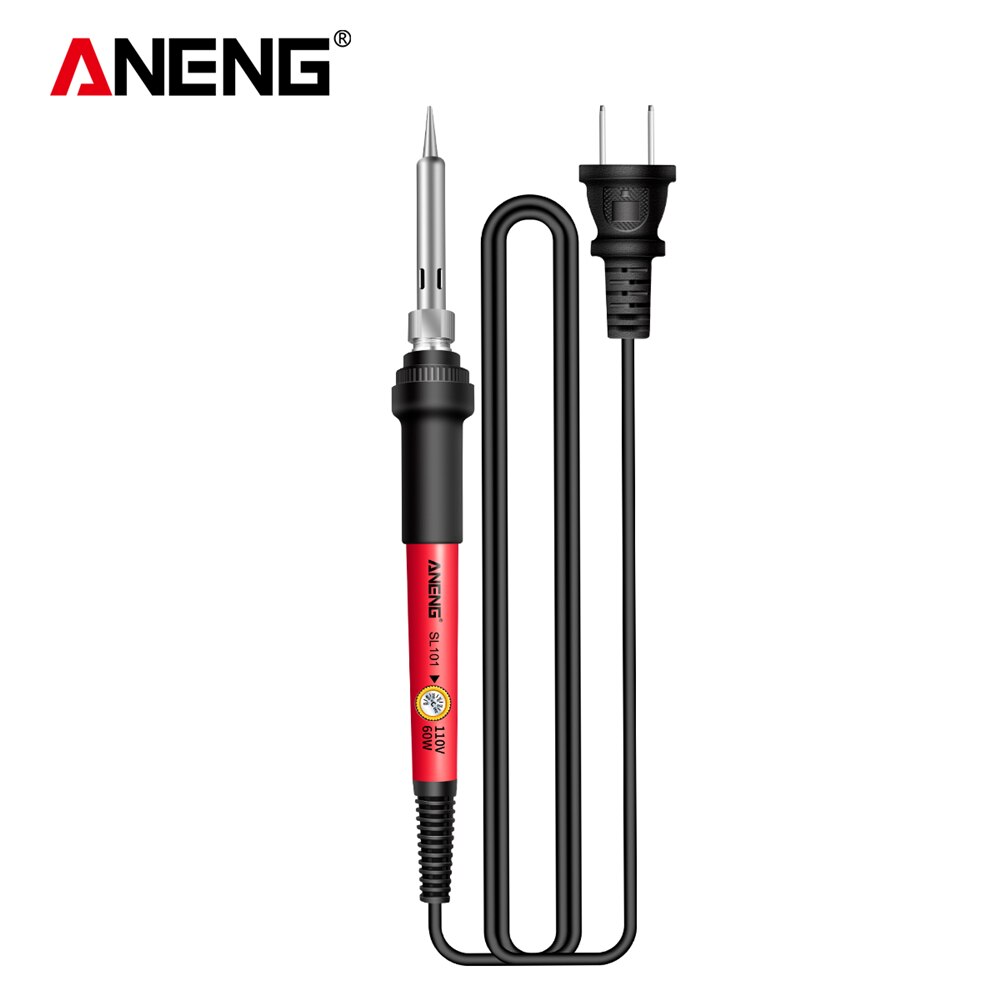 ANENG-soldador eléctrico SL102, 60W, enchufe US/EU, herramienta de soldadura con pantalla Digital de temperatura ajustable, 220V soldadura puntas soldador estaño, soldar electrocauterización portátil: SL101 US plug