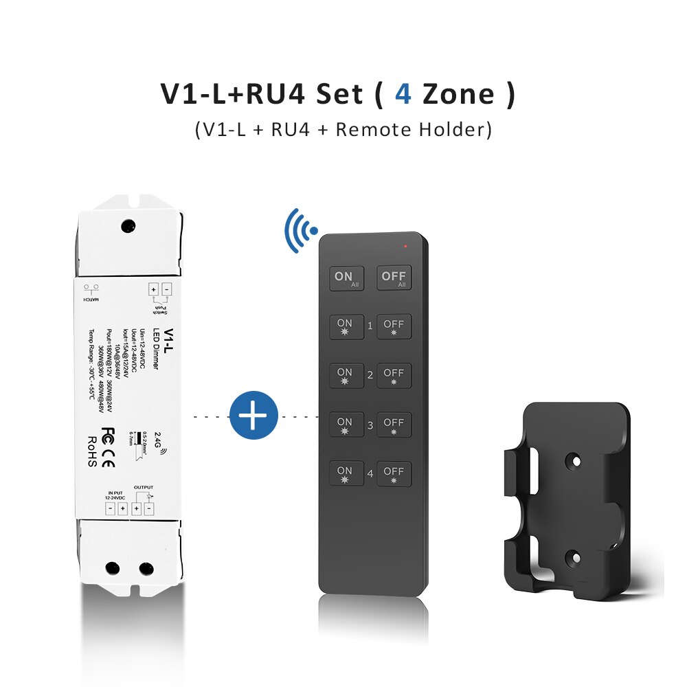 Mjjcled 12V Led Dimmer 24V Dc 15A Push Dim Schakelaar 2.4G Rf Draadloze Smart Wifi Enkele Kleur controller Touch Led Strip Dimmer: V1-L and RU4 Set