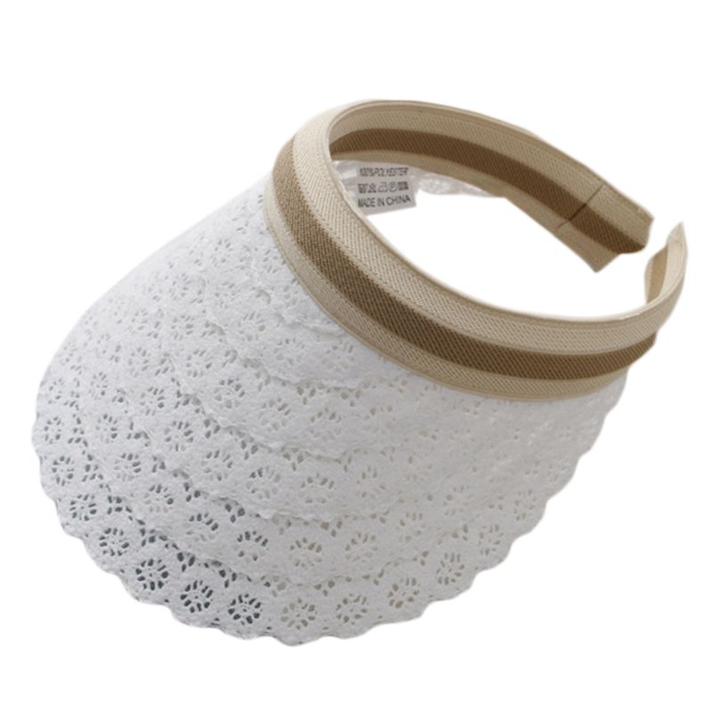 Cappello estivo da donna con visiera parasole vuota scava fuori cappello da spiaggia tutto'aperto a tesa larga in maglia a righe in pizzo floreale tutto'uncinetto: bianca
