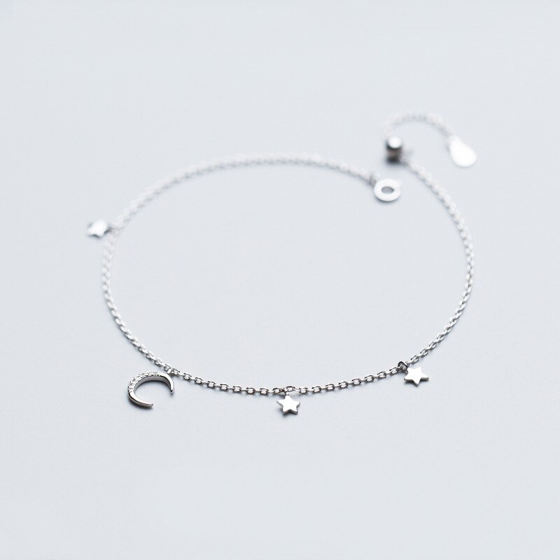 XMD 925 Sterling Silver Women Anklets Jewelry Star Moon Charm Ankle Bracelet 925 Sterling Silver Jewelry for