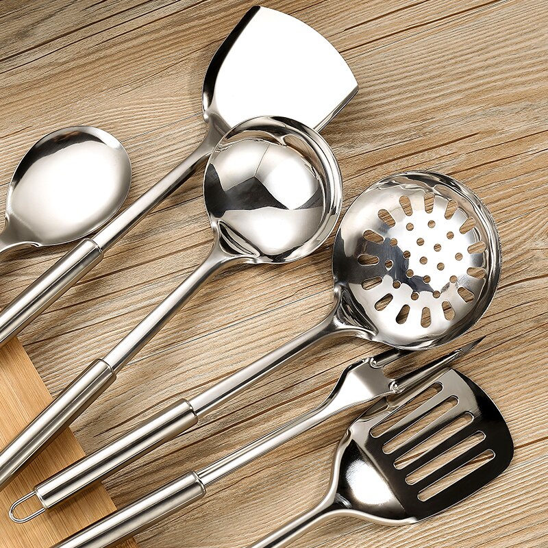 6pcs Stainless steel Cooking Tools Kitchenware Kitchen Tool Cook Utensil Set Soup Spoon Colander Turner Meat Fork Leak Shovel