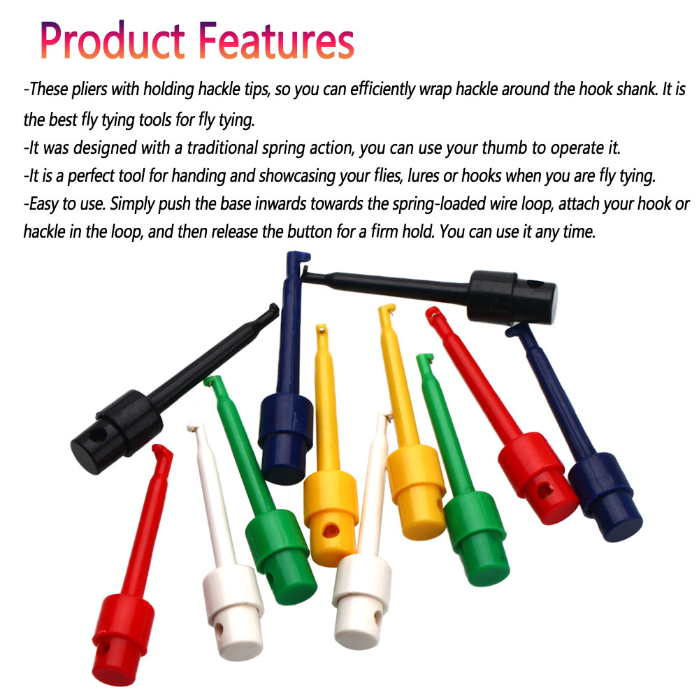 Bimoo 6PCS Lange Tip Hackle Tang Vliegen Haak Houder Clips Vliegbindset Tool Vliegvissen Accessoires Nimf Droog Nat vlieg Houder Clips