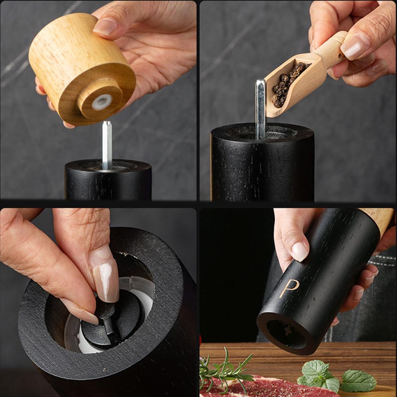 Oak Wooden Pepper And Salt Mill Sets Multifunction Spice Pepper Grinder Refillable Pepper Salt Grinder Sets With Box For Home