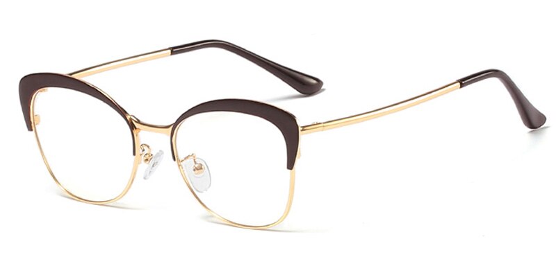 Kachawoo heldere lenzen kattenoog brilmonturen dames roze metaal goud sterkte bril bijziendheid retro stijl dames: Goudbruin frame