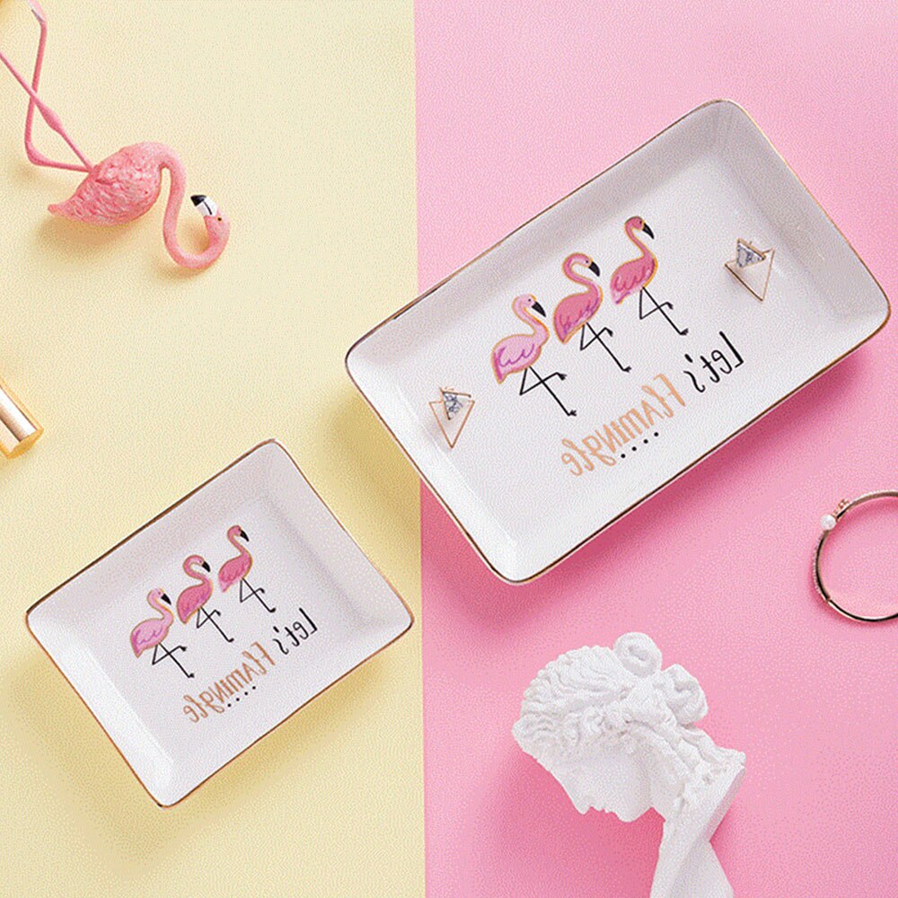Plateau de rangement en céramique nordique Vogue flamant rose organisateur de bijoux cosmétiques plateaux cuisine Chic Dessert plat à fruits assiette de bureau