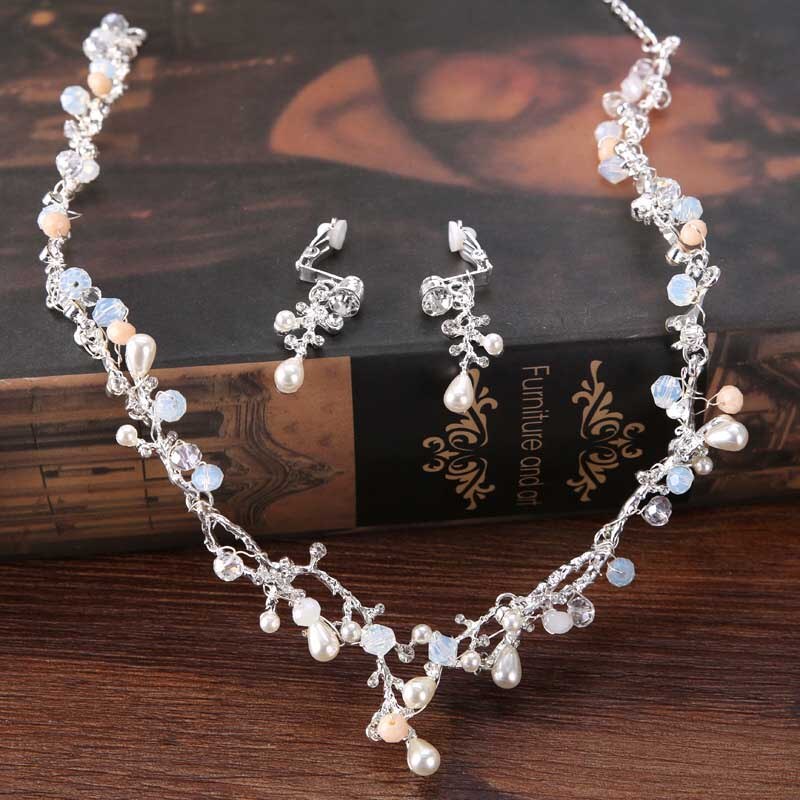 Wedding Jewelry Set For Bride Luxury Hair Jewelry Crystal Rhinestone Tiaras Hair Accessories Pearl Headpiece Leaf Tiara Headband