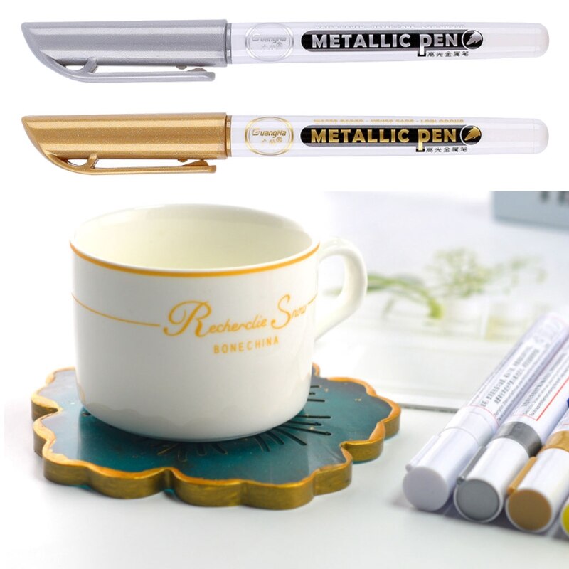 6Pc Gold Silber Epoxid Harz Zeichnung Stift Gold Blättert Punkt Stift Marker Acryl Farbe Höhepunkte metallisch dauerhaft Marker