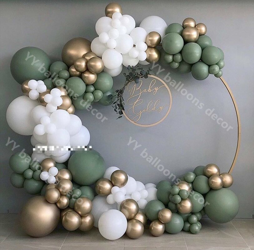 132 stk ballong krans bue kit 12ft lange grønne hvitt gull lateks ballonger pakke for baby shower bursdagsfest dekor forsyninger