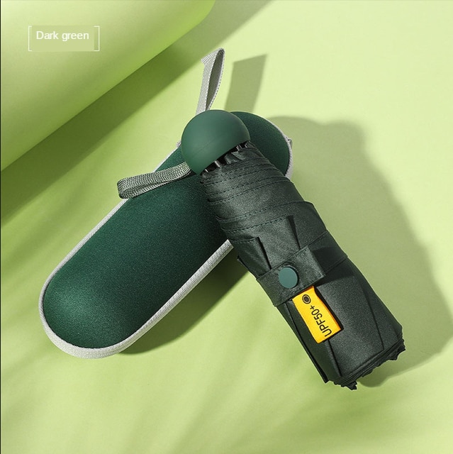 Ultra-Light Small Mini Portable College Style Folding Capsule Five-fold Umbrella Vinyl Sun-resistant UV-Protection College Style: Dark Green
