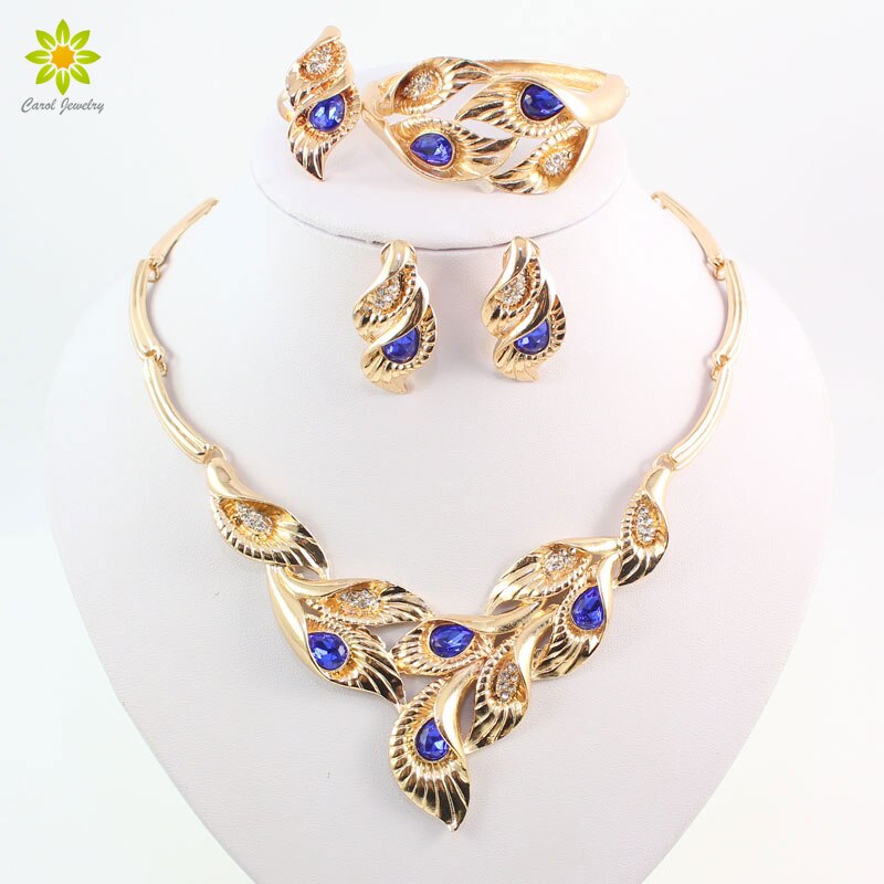 Gold Farbe Schmuck Sets Blätter Form African Kostüm Halskette Set Frauen Braut-accessoires
