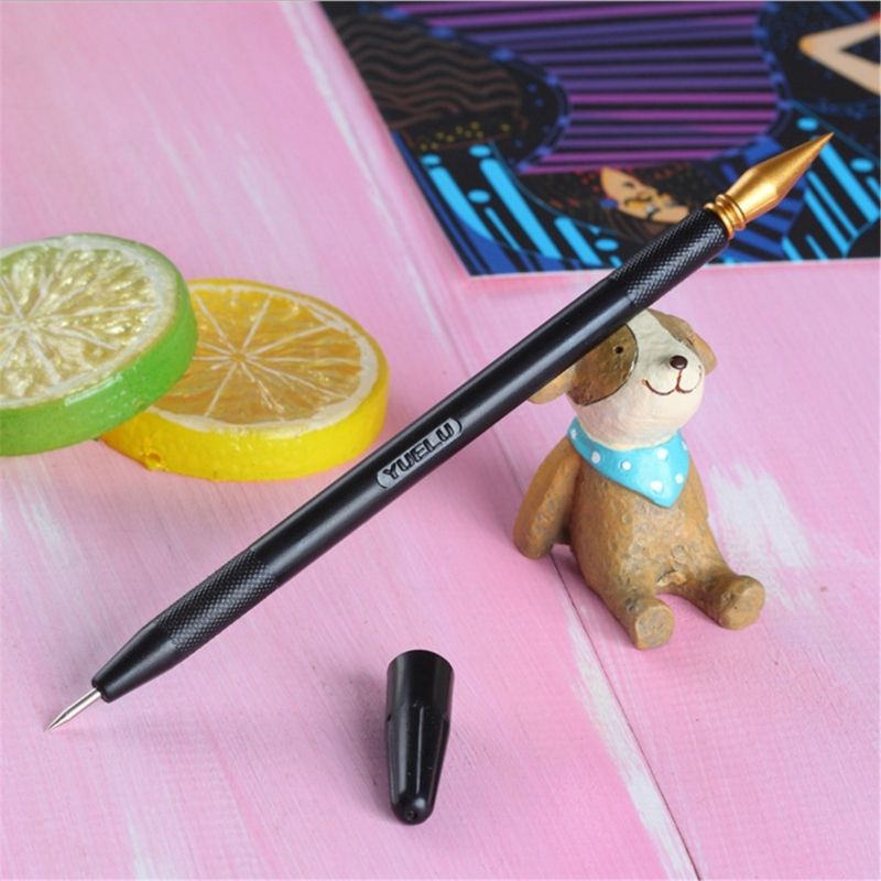 Maleri tegning scratch kunst sæt med pind skraber pen sort pensel: C