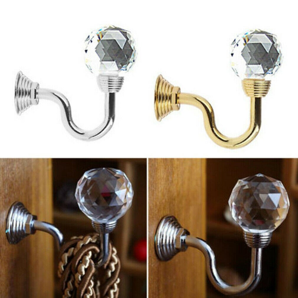 2PCS Luxury Crystal Glass Curtain Holdback Wall Tie Back Hooks Hanger Holder