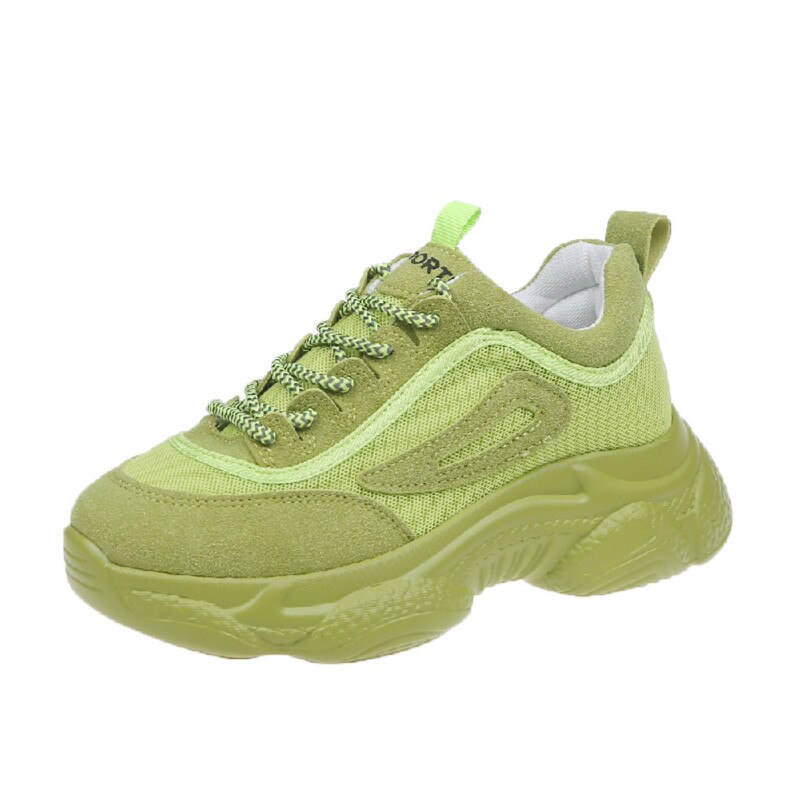 Sommer joggesko kvinner blandede farger flate sko plattform kryss bundet tykk bunn fritidssko: Grønn / 6.5