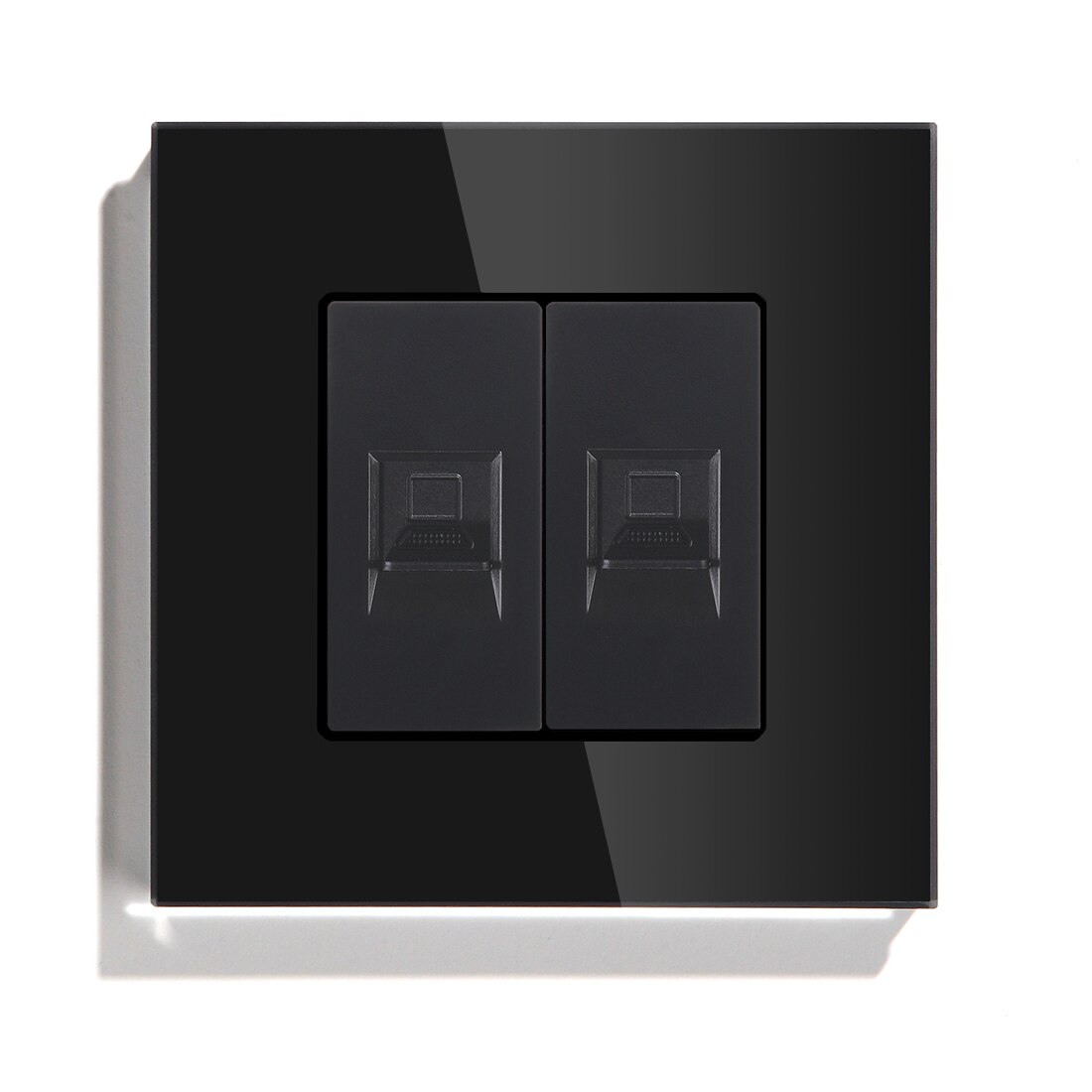 BSEED-enchufe de pared RJ45, doble Internet, CAT5, Red de Datos, puerto de ordenador, Panel de cristal, estándar de la UE, 86x86mm: Black