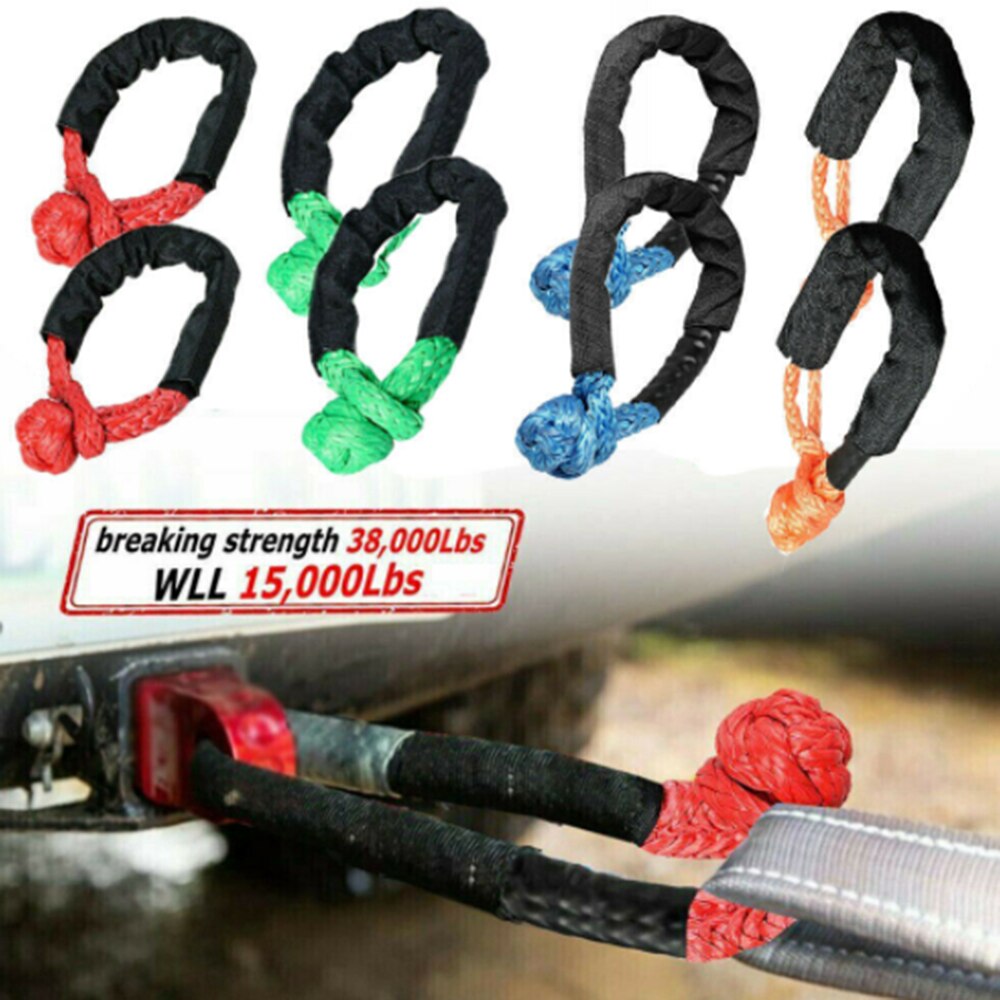 2pcs Soft Shackle Rope Synthetic Tow Recovery Strap 38,000LBs WLL 7.5Tons
