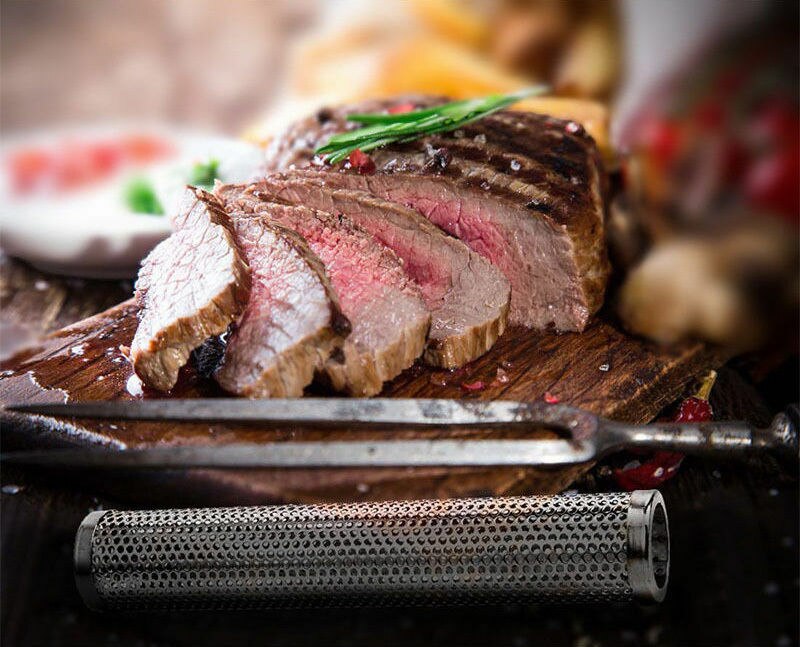 Bbq rustfrit stål perforeret mesh ryger rør filter gadget udendørs madlavning grill grill røgfilter bacon bbq værktøj