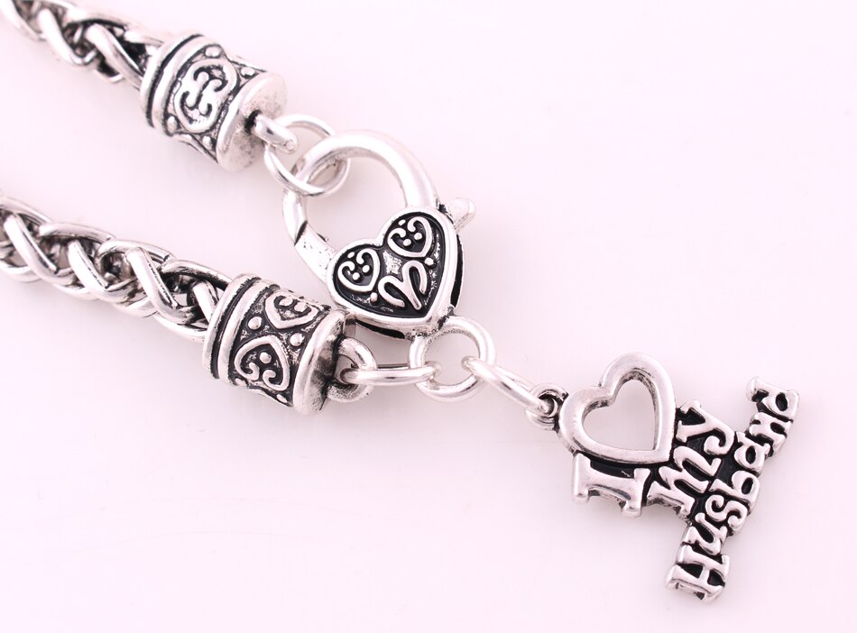 Antieke zilveren vergulde ik hou van mijn man bedel romantische armband kreeftenklauwsluitingen