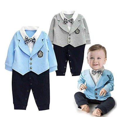 Neugeborenen Jungen Herrspielanzug Jumpsuit Playsuit Outfit Print Bowknot 0-24Month