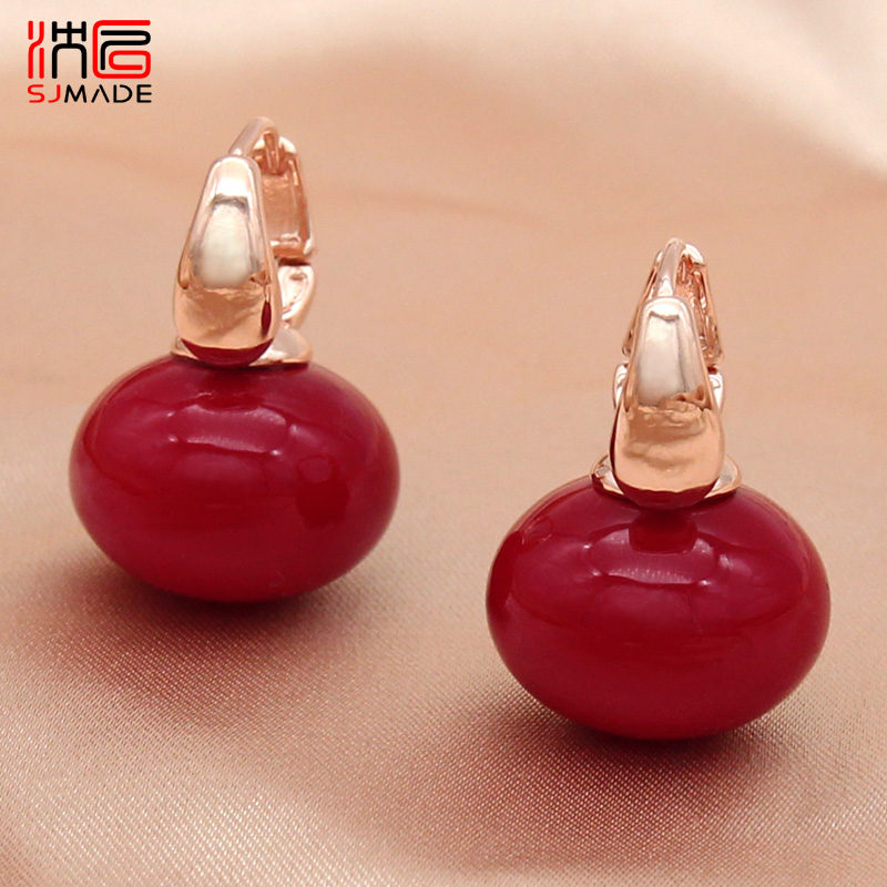 SHENJIANG-Boucles d'oreilles pendantes en perles simulées pour femmes, bijoux de mariage, de , or rose, goutte d'oreille document, nouvelle tendance, 585: Brun rougeâtre