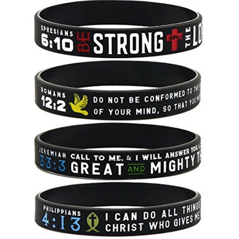 Kilofly 4er Set Christliche Armbänder - Bibelverse Silikonarmbänder