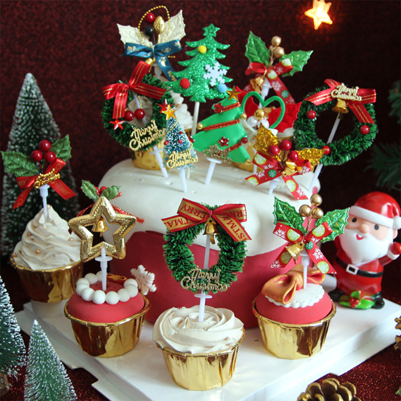 10Stck Weihnachten Kuchen Deckel Mini Weihnachten Baum Cupcake Deckel Ornamente Neue Jahr Weihnachten Party freundlicher Geburtstag Kuchen Dekor Liefert