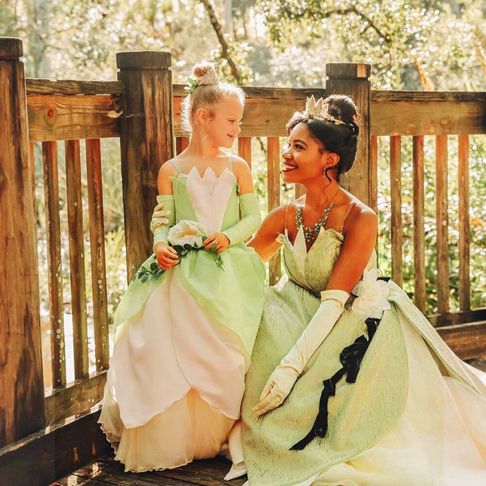 Costume princesse et la grenouille pour filles, robe Tiana de carnaval, robes de jeu de rôle