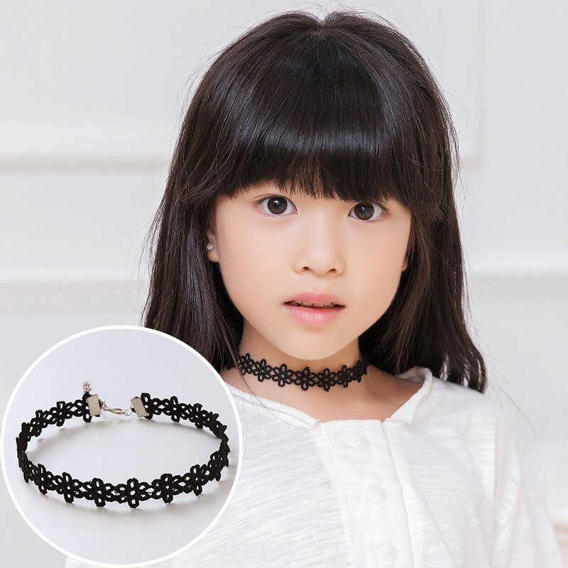 METOO 11pcs Dei Monili Delle Ragazze per I Bambini Nero Della Collana Multi Strato di Pizzo Catene Choker Della Collana Per Bambini Gotico Stretch Gioielli Bambino: 5