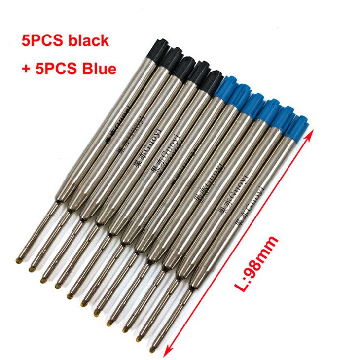 10pcs highly Universal Standard Style Black and Blue Ink refill 0.7mm Medium Nib metal Ball Point Pen Refills: black blue each 5PCS