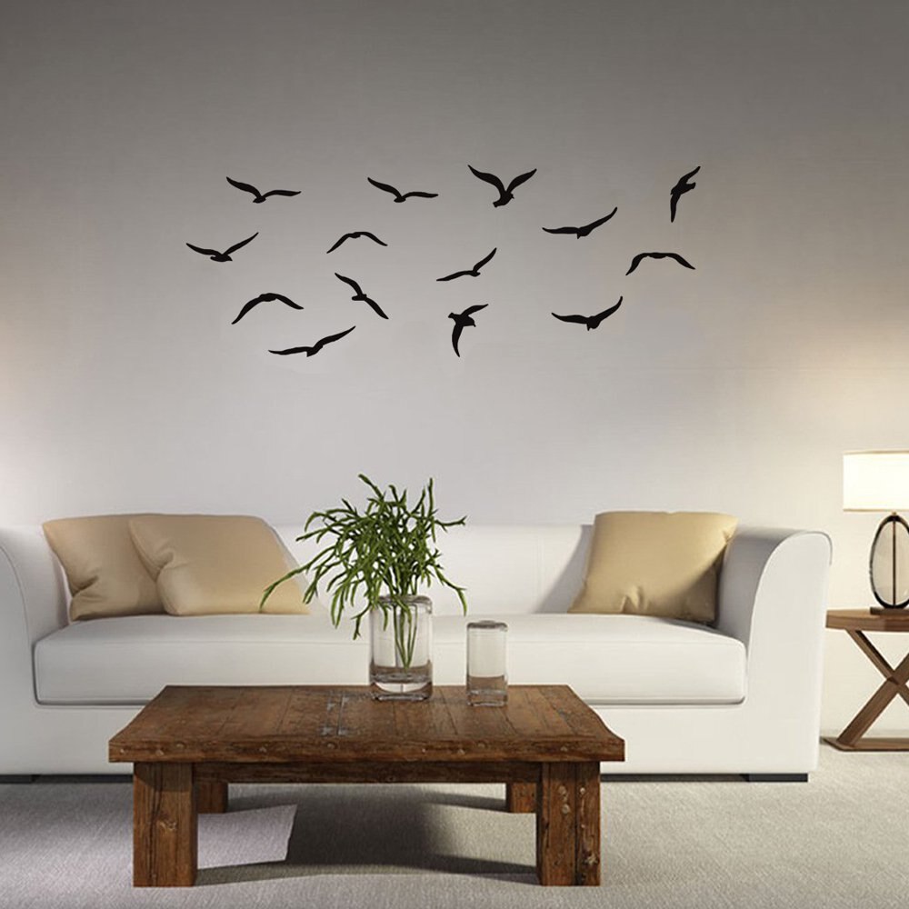 57*22cm Flying Birds Wall Stickers PVC Black Small Art Decal Wall Murals Waterproof Living Room Background Removable Home Decor: Default Title