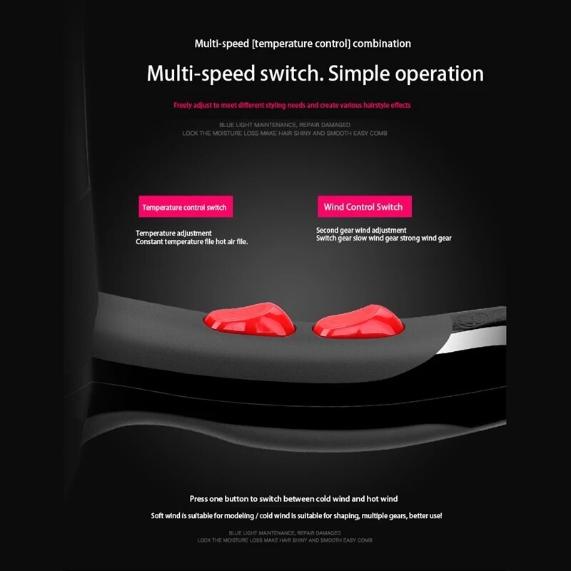 electric hair dryer thermostatic hair dryer salon 3 speed 2 hair dryer 2400W salon hair dryer EU plug