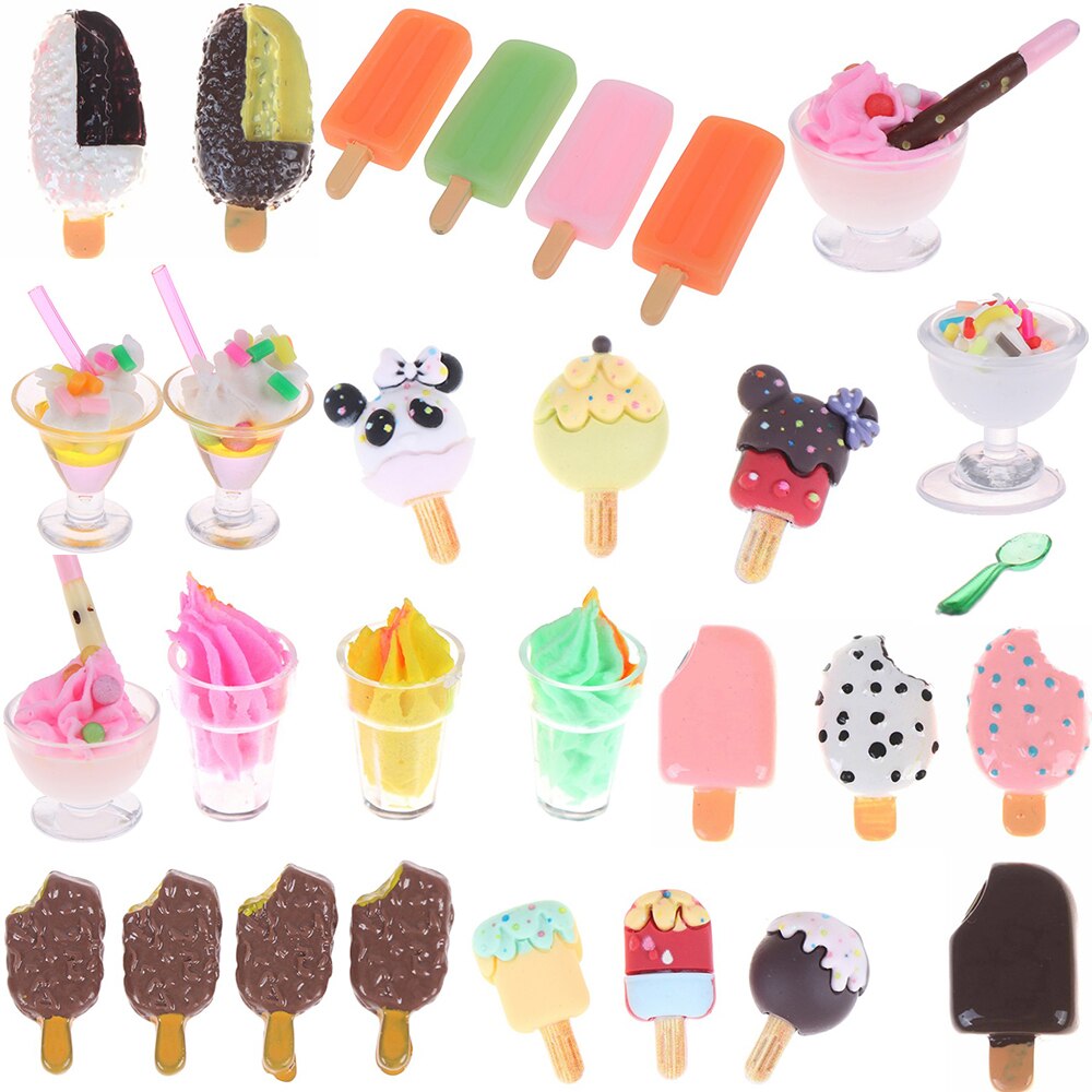 1-5pcs Mini Dollhouse Miniature Pretend Toy Mini Soft Ice Cream Cups Spoon Bar Ice-lolly Simulation Food For Dolls Accessories